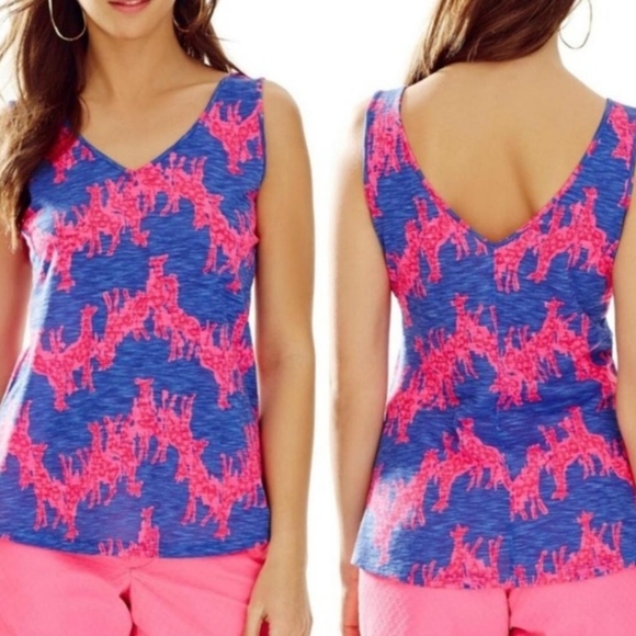 LILLY PULITZER Gigi V Neck Tank In Giraffe Iris/pink. Size XXS - Picture 2 of 10